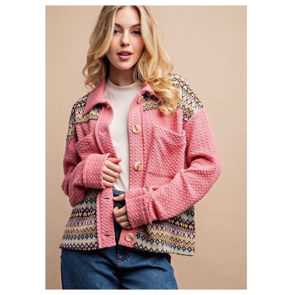 NWT GiGio Textured Knit and Yarn Dye Pattern Mixed Jacket with buttons - Picture 2 of 8
